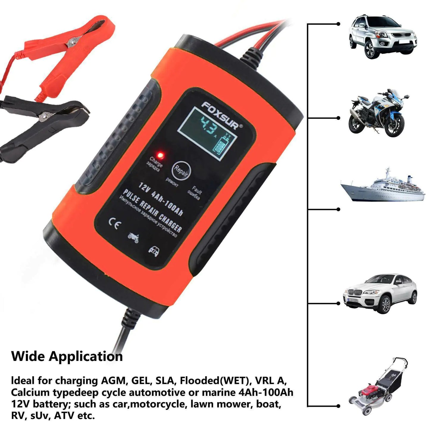 12V Intelligent Universal Battery Charger for Cars & Bikes